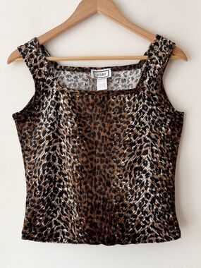 Joule Vintage 90s Leopard Print Velvet Square Neck Sleeveless Top Size Large